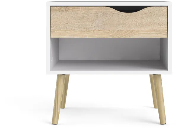 TVILUM Delta nattduksbord - vit/ekmönster, med 1 låda